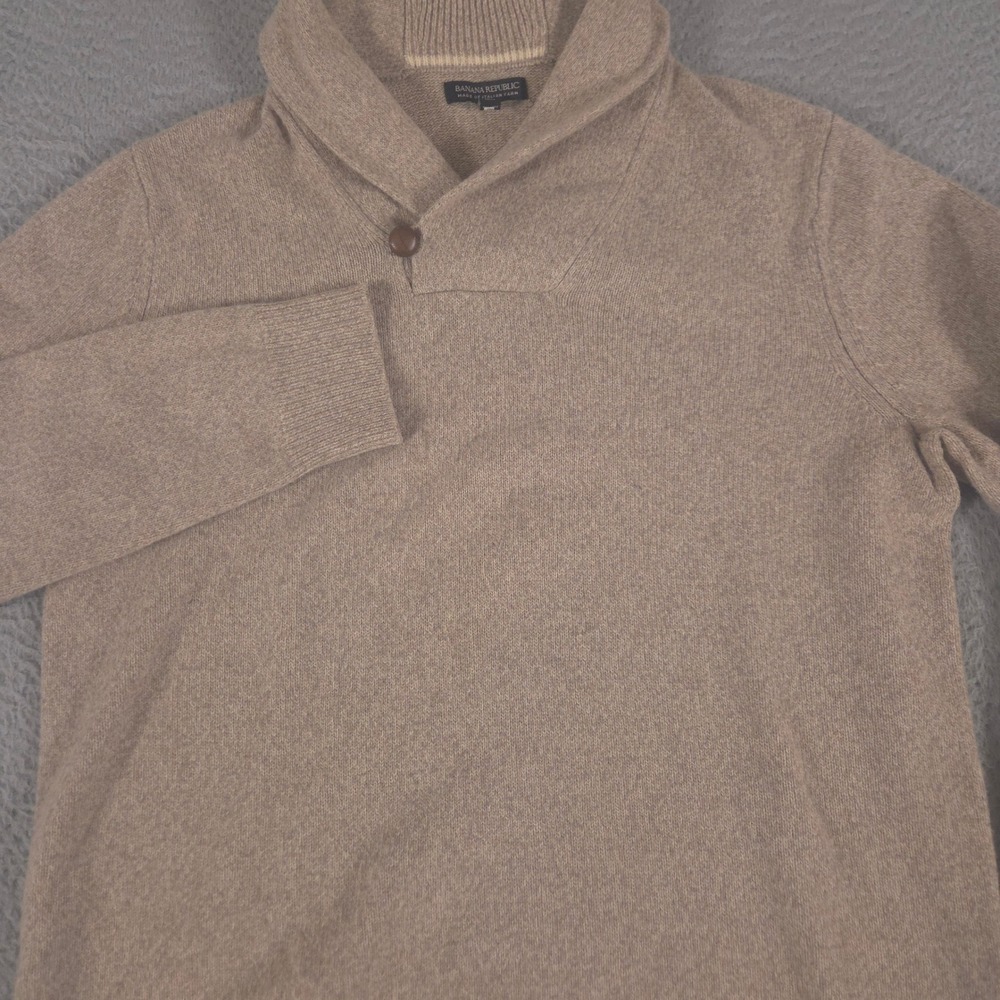 Banana Republic Sweater Mens L Tan Gifting Popover Merino Wool Shawl Collar Knit